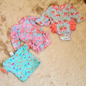 Lot of 3 Ruffle Butts flamingo girls swim 🏊‍♀️ 6 -12m